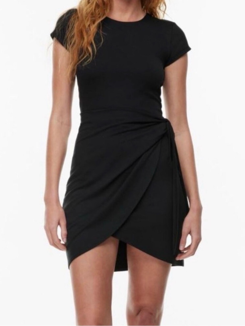 Aritzia Wilfred Lune Black Stretch Knit Short Sleeve Wrap Mini Dress
Size Small